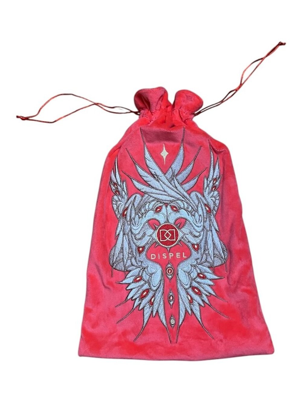 Dispel Dice Velvet Bag Drawstring Limited Edition DnD TTRPG Pink Embroidered